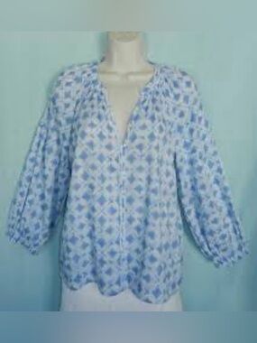 GAP Split-Neck Blue Boho Peasant Blouse SIZE Small